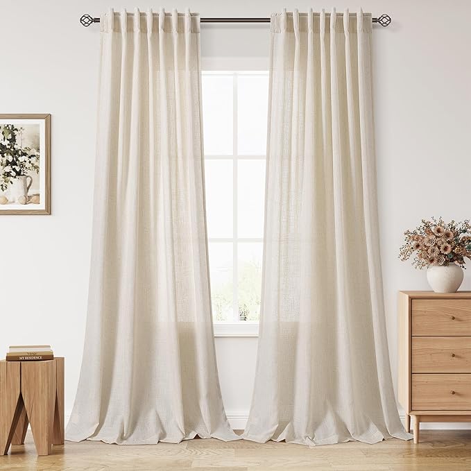 Cream Beige Linen Curtains for Living Room 105 Inches Long Light Filtering Semi by Nanspring