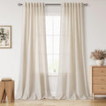 Cream Beige Linen Curtains for Living Room 98 Inches Long Light Filtering Semi by Nanspring