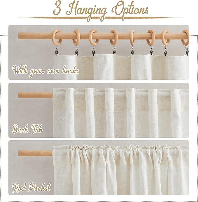 NICETOWN Flax Linen Curtains 84 inch Long, Rod Pocket & Back Tab Semi Sheer - Image 3