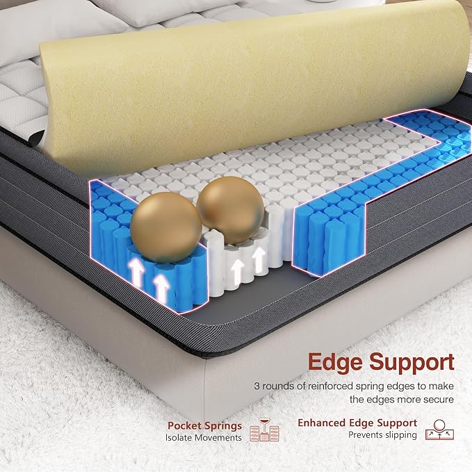 King Size Mattress-14 Inch King Mattress in a Box,Superior Hybrid Mattresses with Gel Memory Foam or Back & Lumbar Support,Pressure Relief,Zoned Support Spring, Cooling Feel &Medium Firm