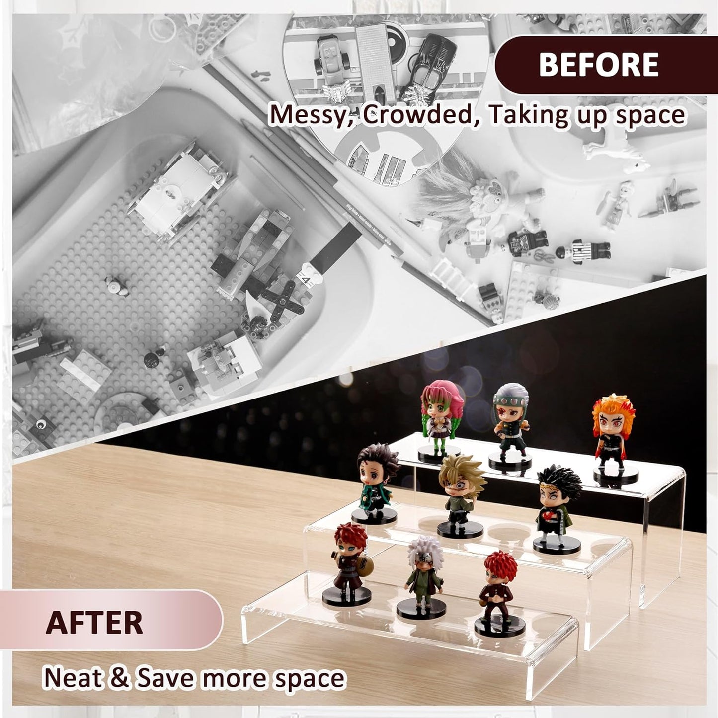 1 Set Large Acrylic Clear Display Risers, 3 Sizes 12" Rectangular Showcase Collectibles Display Shelf, 5 mm Thick Desktop Display Stand Holder for Figures, Jewelry, Perfume, Toys