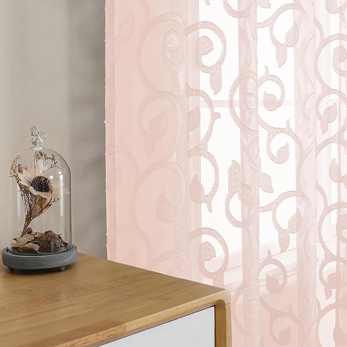 OWENIE Furman Cafe Curtains 30 Inch Length 2 Panels Set, Elegant Geometric - Image 2