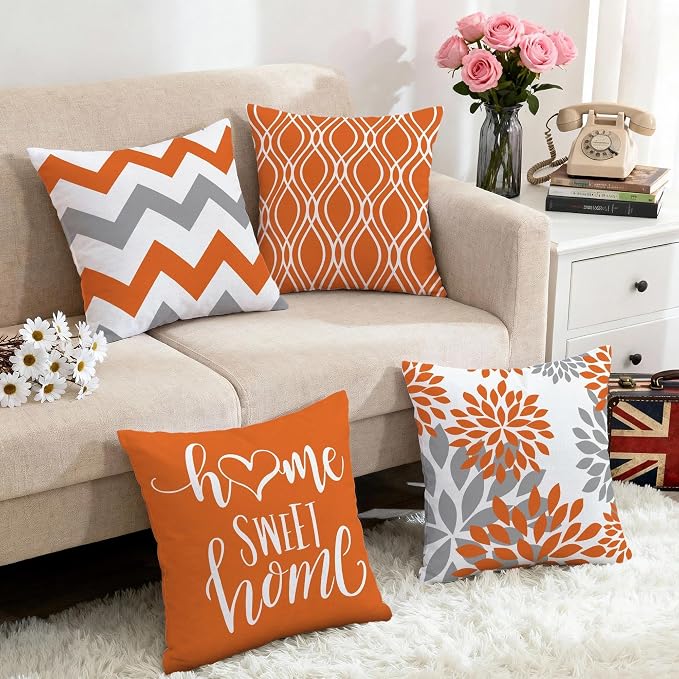 Hexagram Geometric Orange Pillow Covers 16x16 Set of 4, Decorative Outdoor Boho - Image 5
