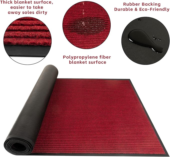 TANYOYO 3' X 10' Commercial Grade Door Floor Mat Brush Step Entrance Mat Vinyl Backed Utility Doormat Heavy Duty Floor Rugs Commercial Outdoor Carpet Indoor Outdoor Entrance Mat