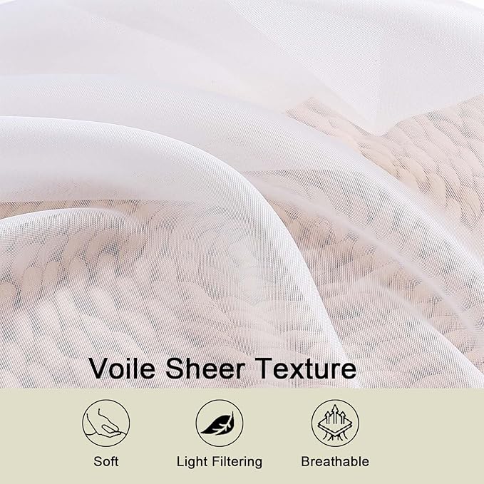 Cafe Curtains 36 Inch Length Tier 2 Pieces, Modern Soft Airy Sheer Kitchen - Image 3