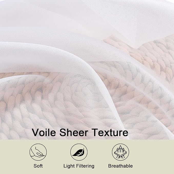 White Sheer Curtain for Bedroom Living Room 78 Inches Long 2 Panels Set - Image 3