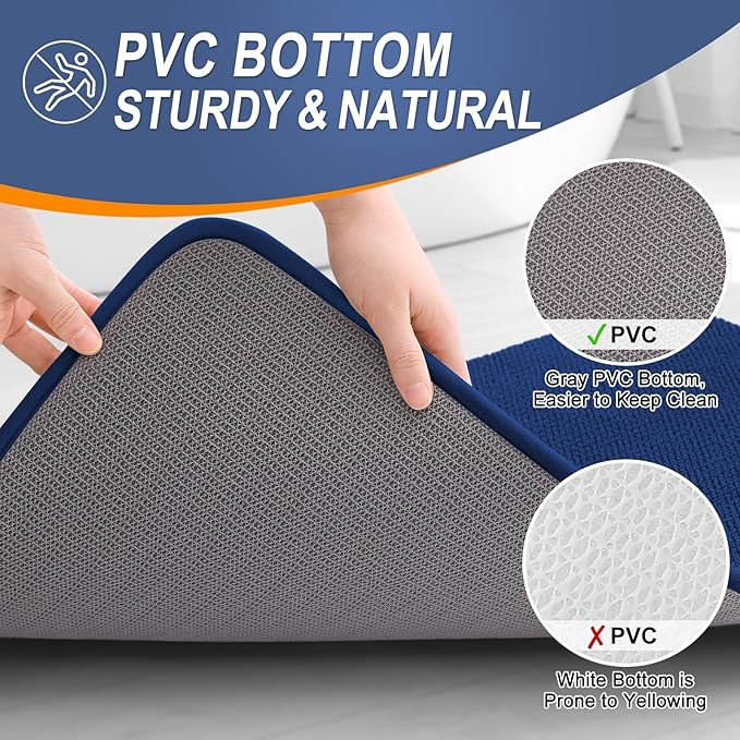OLANLY Thick Memory Foam Bath Mat Rug 59x20, Extra Soft Absorbent Bathroom Rug, Quick Dry Bath Mats, Non-Slip, Machine Washable Carpet for Bathroom, Tub and Shower, Home Decor Accessories, Navy