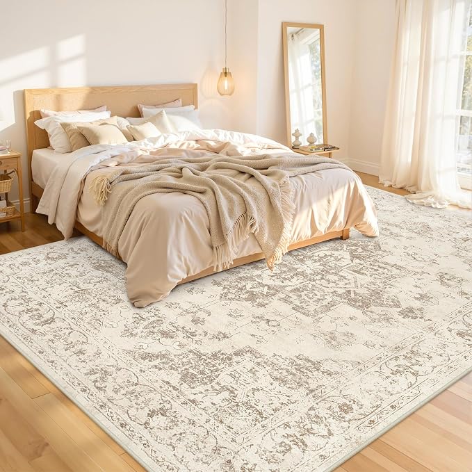 Area Rugs 9x12 Living Room: Vintage Boho Neutral Washable Rug Indoor Soft Large - Image 2