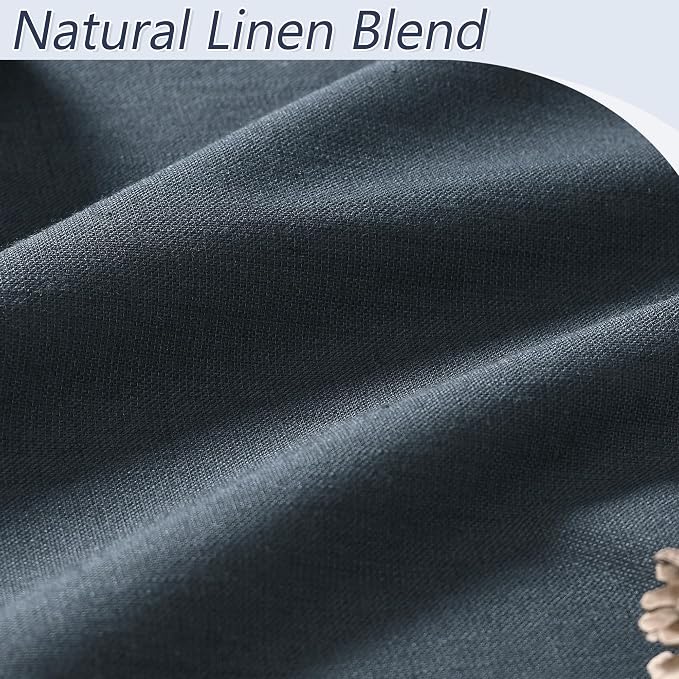 Guken Vintage Blue 100% Blackout Linen Curtains 84 Inch Length 2 Panels Set - Image 3