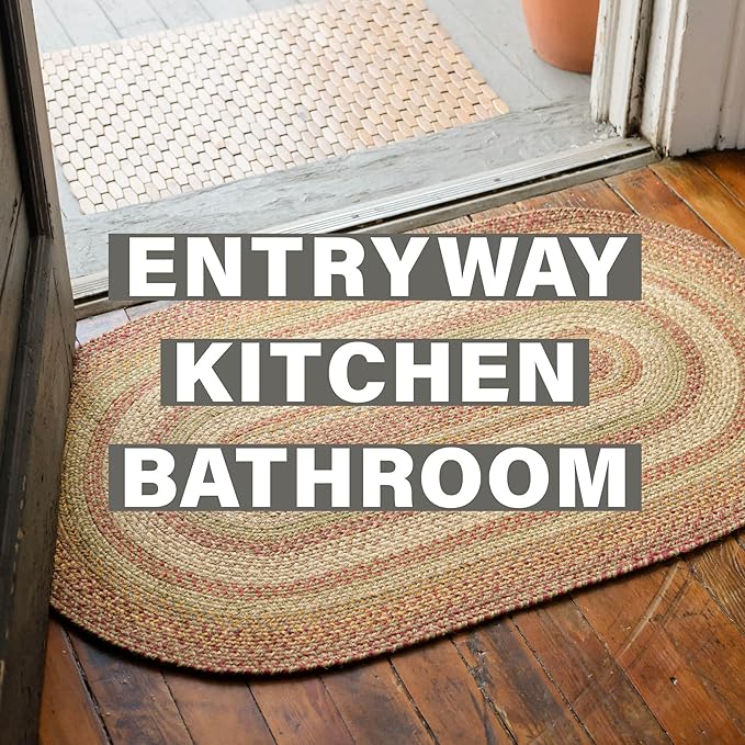Harvest Multicolor Small Braided Rugs, 2x3' Rectangle - Handmade with Jute, Warm Country Decor, Perfect for Bathrooms and Entryways - Durable and Easy to Clean