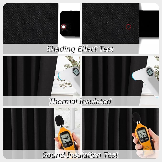 Guken Black 100% Blackout Linen Curtains 102 Inch Length 2 Panels Set - Image 5