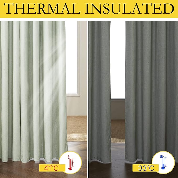NICETOWN Sage Green Linen Blackout Curtains - Image 3