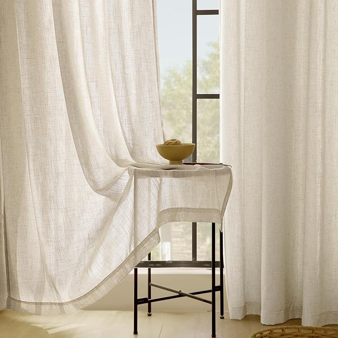 Faux Linen Beige Curtains 98 inches Long - Image 5