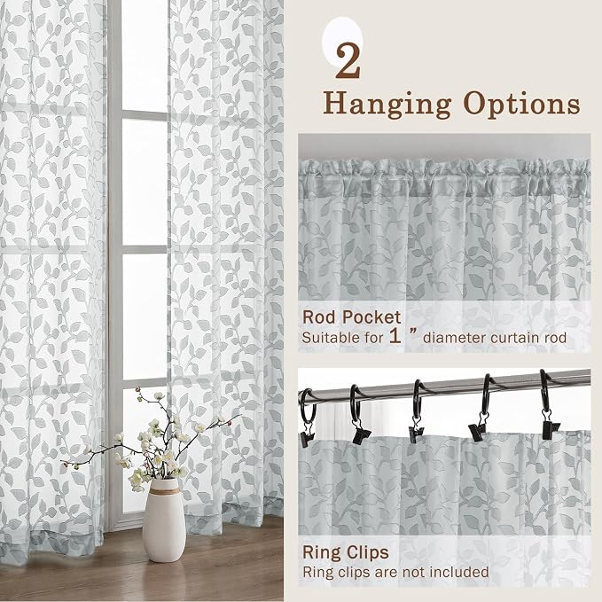 Chyhomenyc Light Grey Short Curtains 45 Inch Length 2 Panels, Light Filtering - Image 6