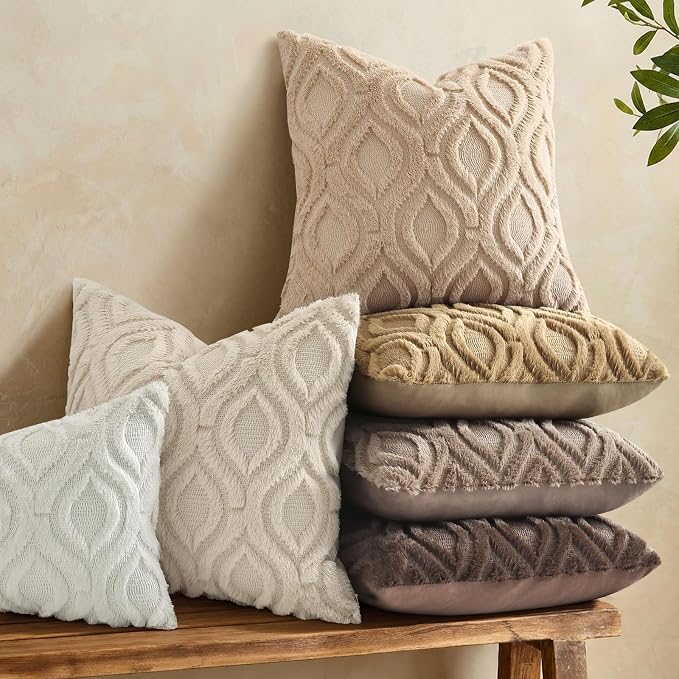 decorUhome Throw Pillow Covers 12x20 Inch Set of 2, Soft Plush Faux Wool Light - Image 2