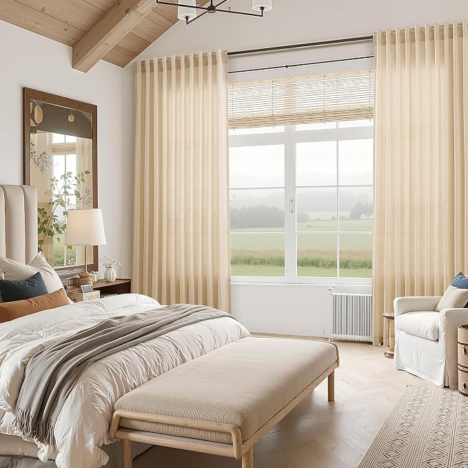 Extra Long Curtain 108 Inches Long Set Back Tab Tan Linen Drapes - Image 7
