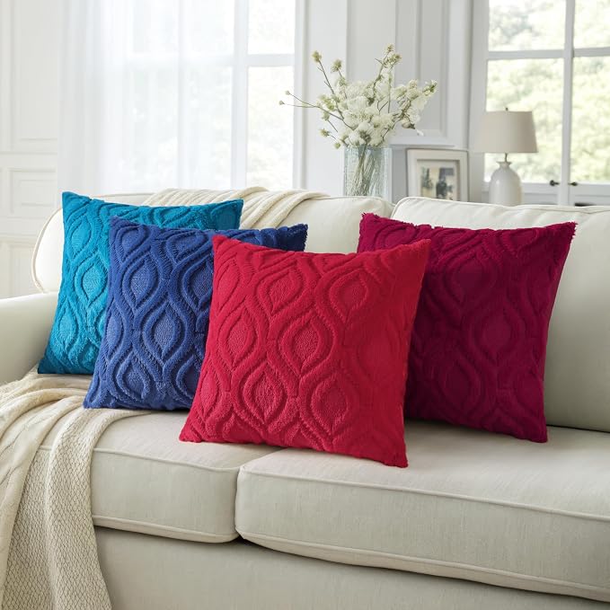decorUhome Throw Pillow Covers 18x18 Inch Set of 2, Soft Plush Faux Wool Dark - Image 5