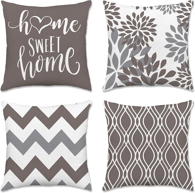 Hexagram Geometric Grey Pillow Covers 20x20 Set of 4, Decorative Outdoor Boho by Hexagram