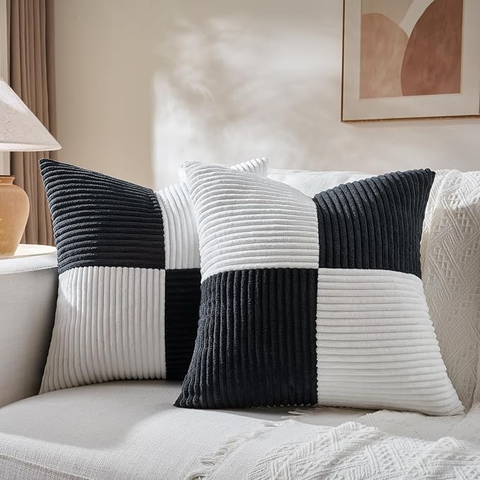 Fancy Homi Set of 2 Black White Decorative Throw Pillow Covers 22x22 Inch by Fancy+Homi
