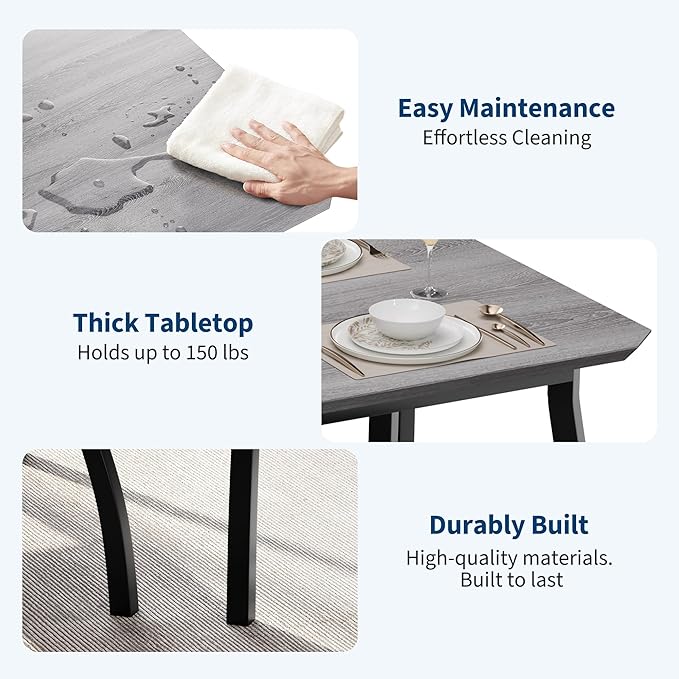 GAOMON Dining Table Set for 4, Metal Frame Kitchen, 3 Piece Dining Room Table Furniture for Apartment, Studio, Home, Easy Assembly, Grey