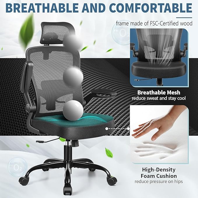FelixKing Ergonomic Office Chair, Headrest Desk Chair with Adjustable Lumbar Support, Home Office Swivel Task Chair with High Back and Armrest, Adjustable Height Gaming Chair(Black),Pack of 5