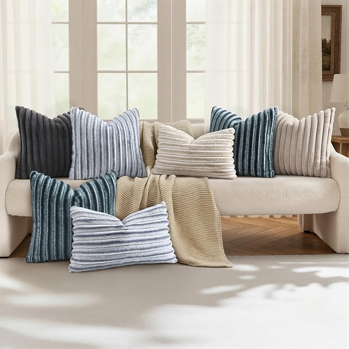 decorUhome Cozy Faux Fur Throw Pillow Covers 18x18 Set of 2 Decorative Soft - Image 5