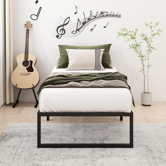 16 Inch Twin XL Bed Frames Heavy Duty Sturdy Metal Platform Bed Frame No Box Spring Needed, Noise Free, Easy Assembly, Black