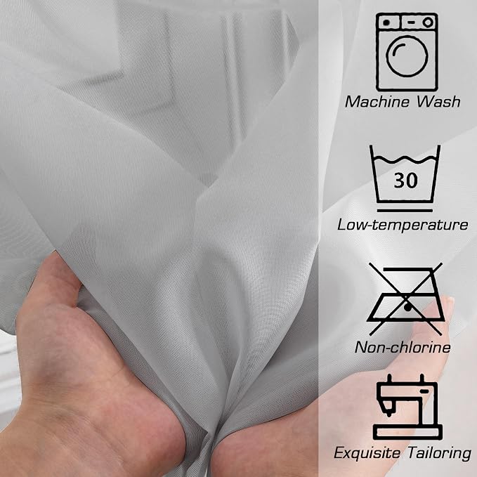 OWENIE Light Grey Sheer Curtains 90 Inches Long - Image 4