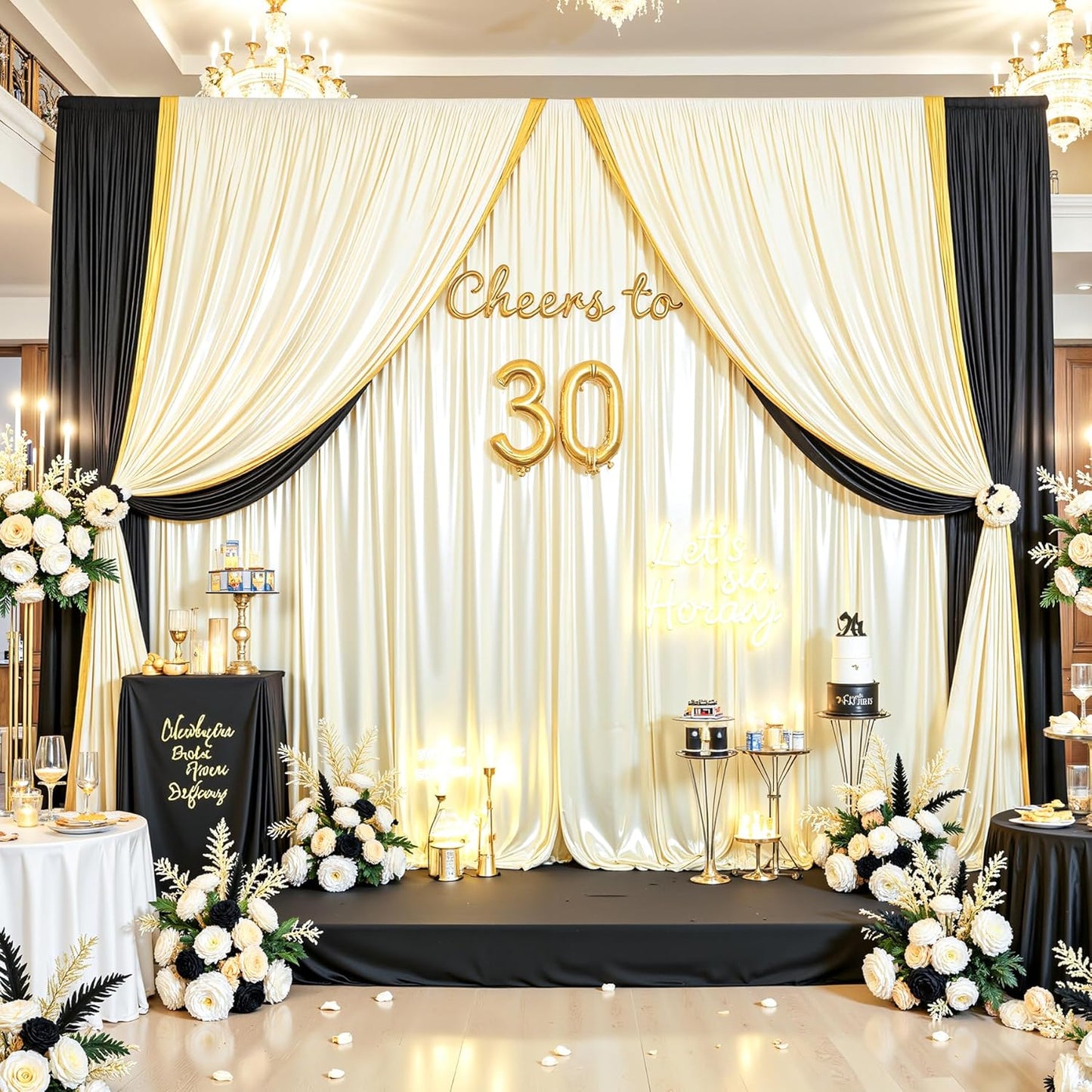 Champagne Satin Backdrop Curtains 2 Panels - Glitter Photo Drapes for Baby Shower, 10x10FT Shimmer Back Drop Cloth, Wrinkle Free for Birthday Party Prom Wedding Stage Background