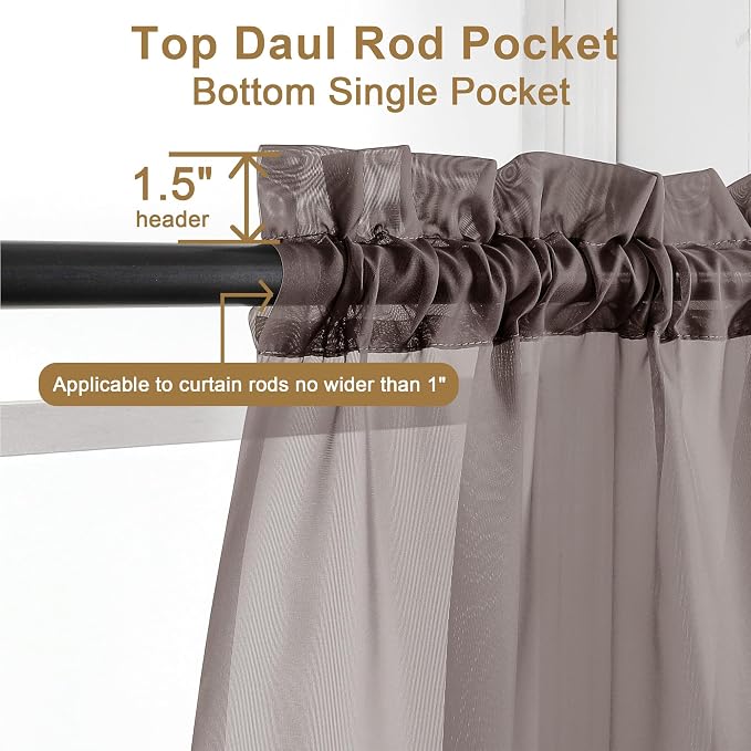 Chyhomenyc Chocolate Brown Sheer Curtains 84 Inches Long, Light Filtering Sheer - Image 4