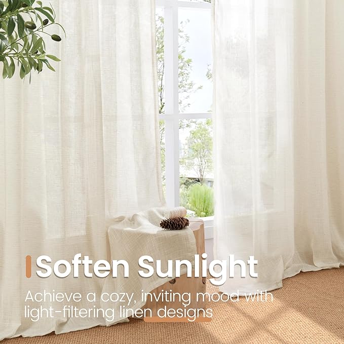 BGment Extra Long Beige Linen Curtains 96 Inch Length - Image 4