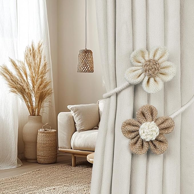 KLOGTSIND Flower Curtain Tiebacks, 2 Pack Boho Curtain Ties Elegant DIY Curtain - Image 2
