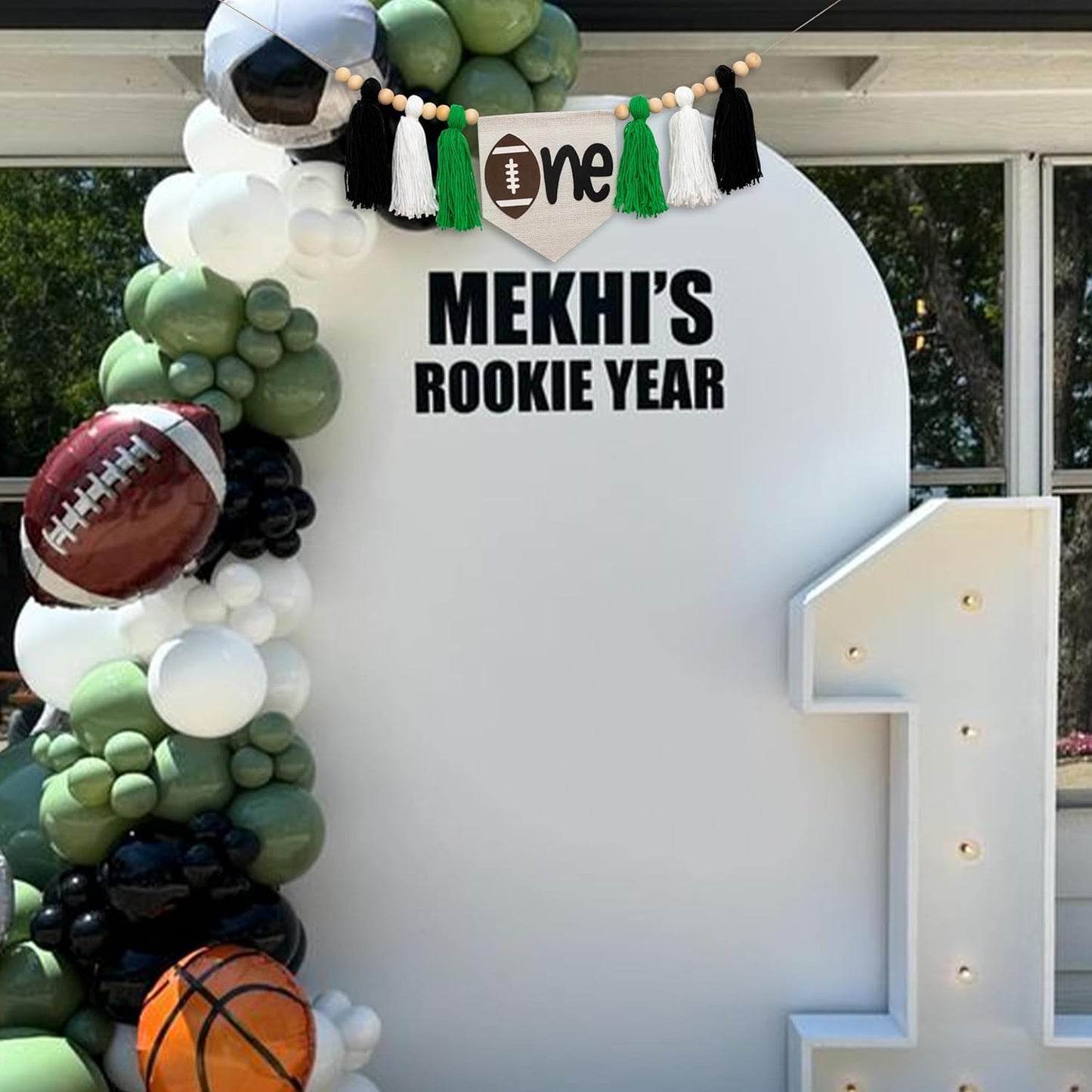 Gostman Football One High Chair Banner - Handmade Football Theme Tassel Garland Banner, First Birthday Party Decoration for Baby Boy (Football Tassel Banner)