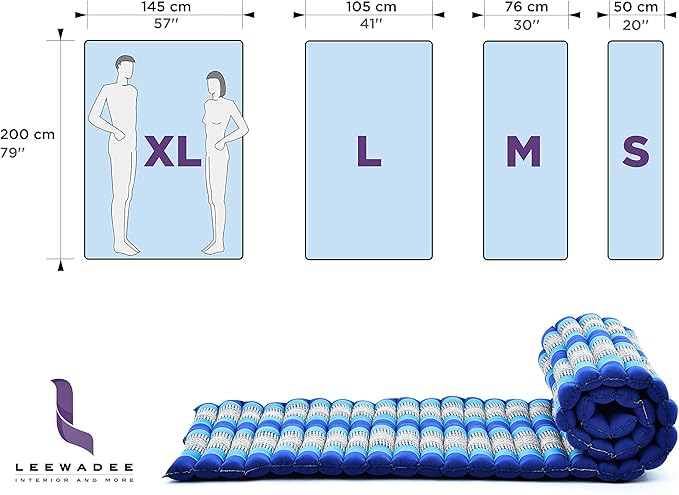 Leewadee - Foldable Floor Mattress - Japanese Roll Up Futon -Trifold Tatami Mat- Guest Floor Bed - Camping Mattress - Thai Massage Mat, Kapok Filled, 75 x 57 inches, Blue