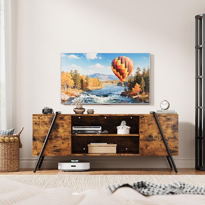 GAOMON TV Stand for 65 60 55 50 Inch TV, 55" Mid Century Modern Entertainment Center with Adjustable Open Shelves & Metal Legs, Industrial Media Console Table for Living Room, Rustic