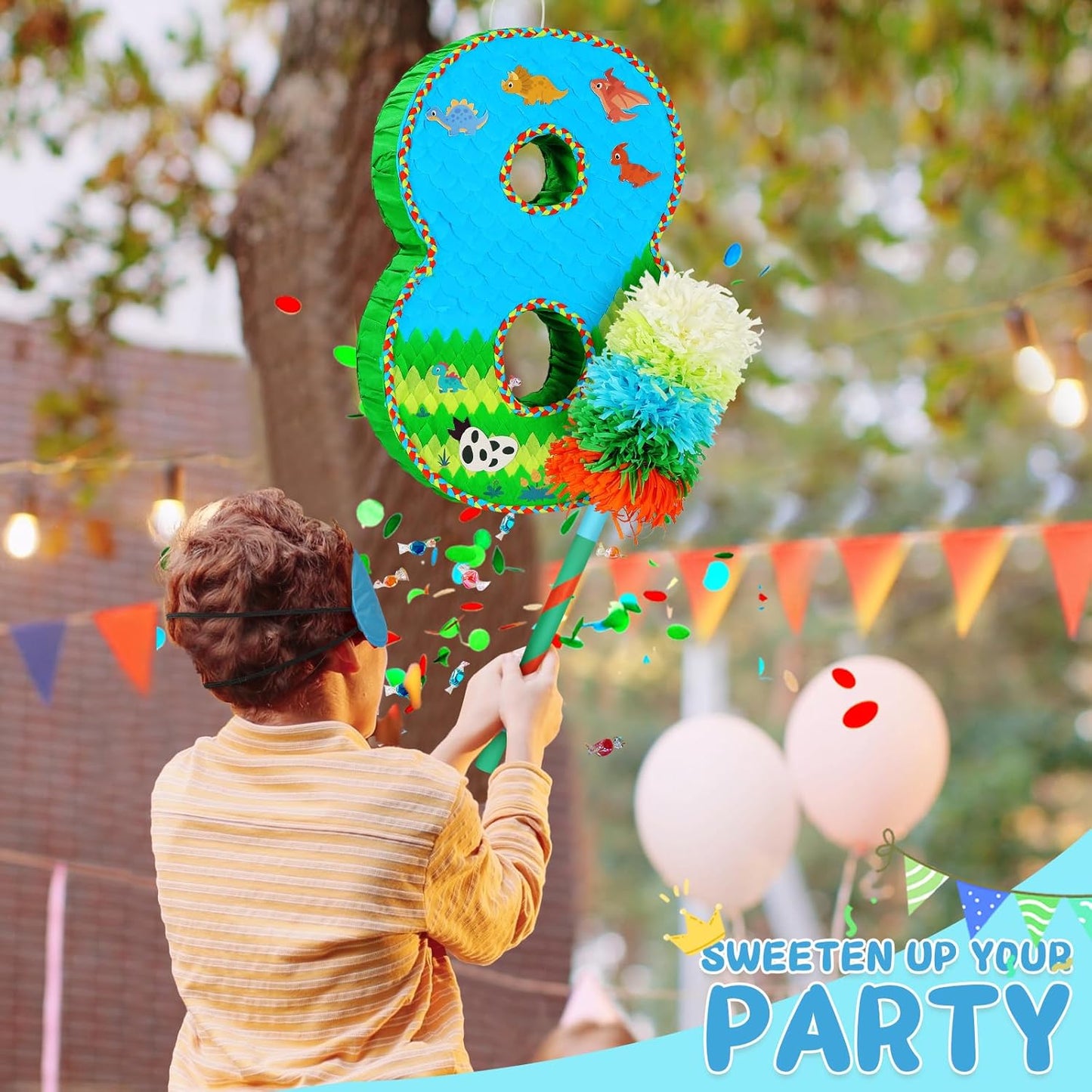 Number 8 Pinata for Birthday Party Decorations, Jungle Dinosaur Piñata Games Toy (8th)