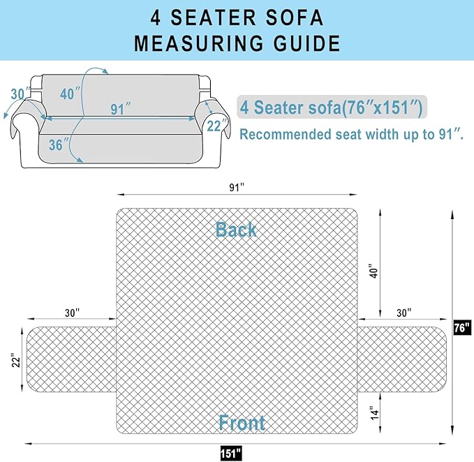 Reversible 4 Seater Sofa Cover 91 Inch Large Couch Cover Furniture - Image 7