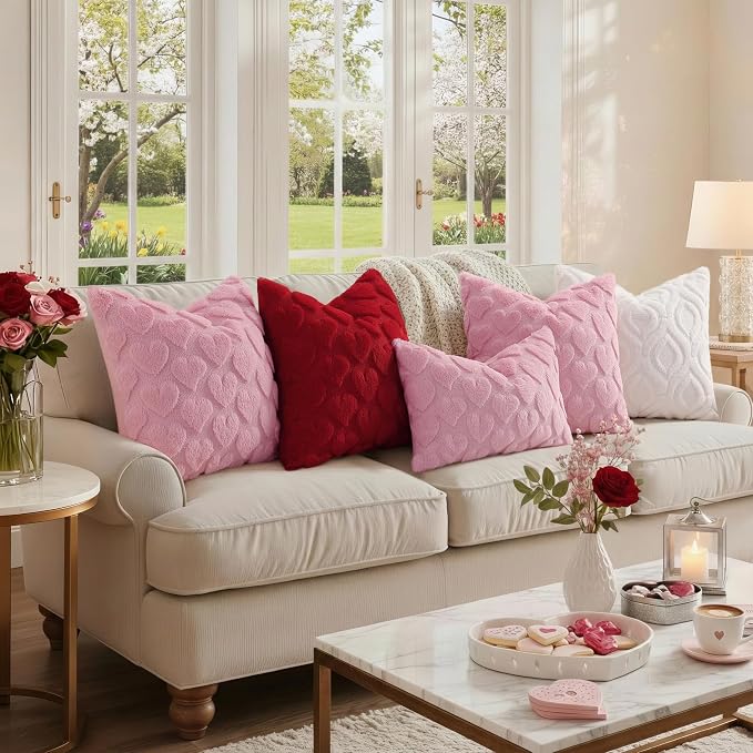 decorUhome Throw Pillow Covers 22x22 Inch Set of 2, Soft Plush Faux Wool Cream - Image 6