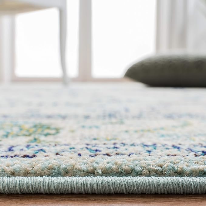 SAFAVIEH Monaco Collection Area Rug - 6'7" Square, Light Blue & Ivory, Boho Chic Medallion Distressed Design, Non-Shedding & Easy Care, Ideal for High Traffic Areas in Living Room, Bedroom (MNC243K)