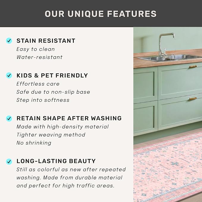 Washable Pink and Blue 6x9 Oushak Rugs - Image 8