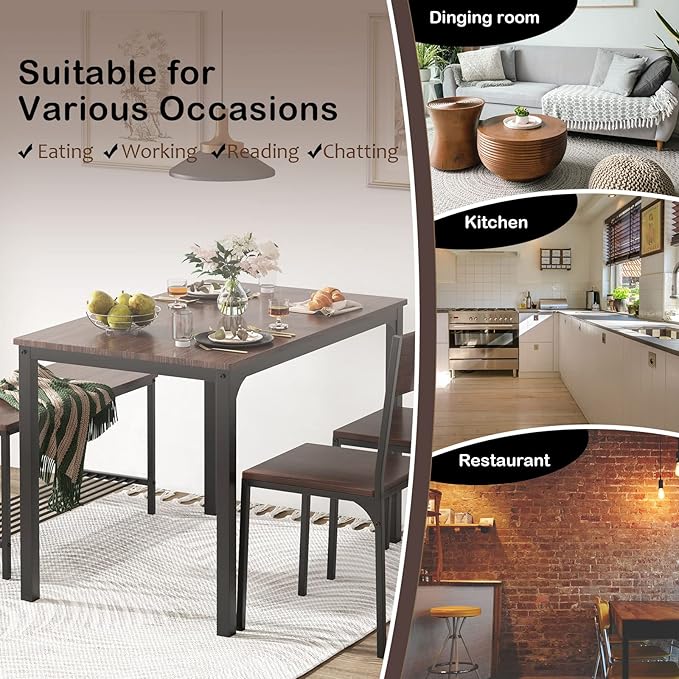 soges Dining Table Set for 4, 43.3 inch Kitchen Table Set with Chairs and Bench, 4 Piece Dining Room Table Set for Small Space, Apartment, Restaurant, Rustic Oak