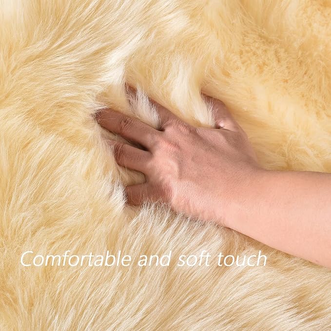 Latepis Rug for Living Room 6x8 Yellow Faux Fur Fluffy Rug Sheepskin Furry Rugs - Image 4