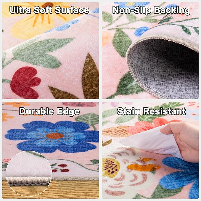 Area Rug Living Room Rugs: Floral 4x6 Washable Rug Vintage Soft Boho Non-Slip - Image 7