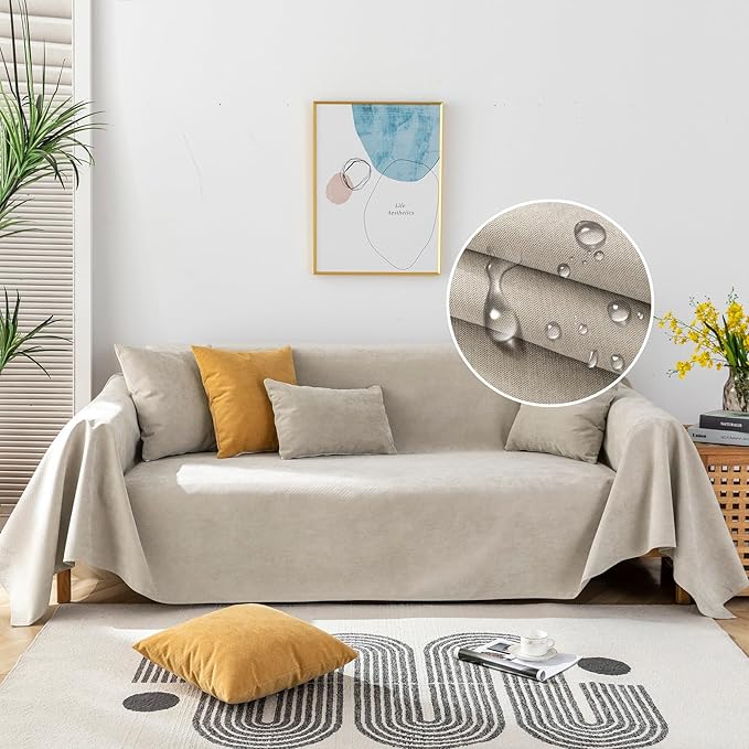 STACYPIK Waterproof Sofa Covers Durable Beige Sectional Couch Cover L Shape for Kids Dogs Pet Protector Non-Slip Sofa Slipcover for 3-4 Cushion Couch Multi-Use Leak-Proof Couch Cover-71X150IN