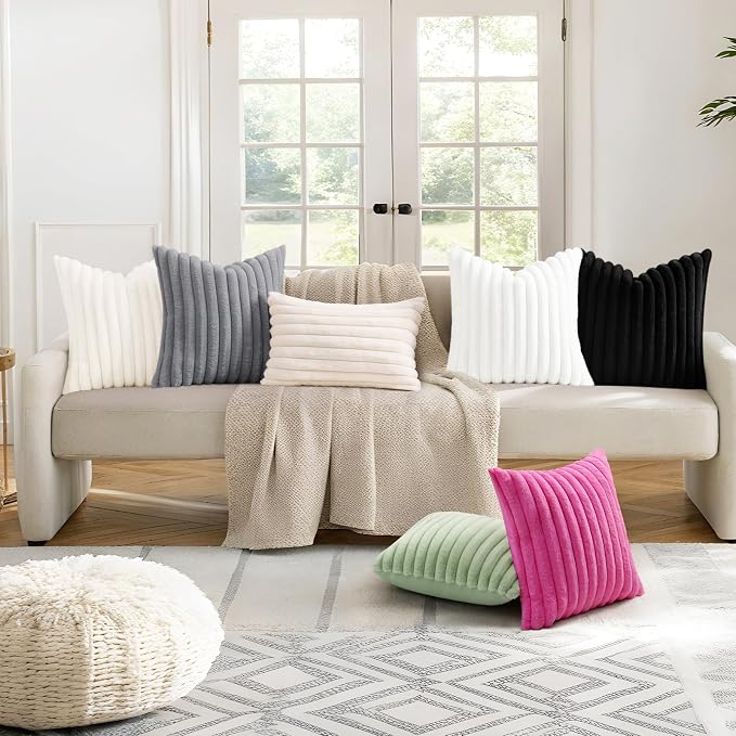 decorUhome Summer Cozy Faux Fur Throw Pillow Covers 16x16 Set of 2 Decorative - Image 7