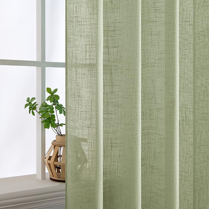 MIULEE Sage Green Linen Curtains 108 Inches Long - Image 5