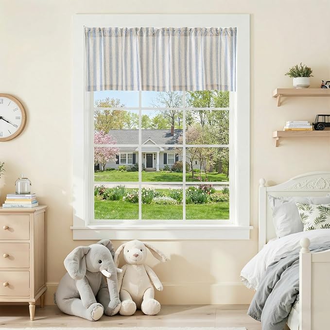 jinchan Striped Valance Farmhouse Window Treatment Linen Textured Drapes - Image 3