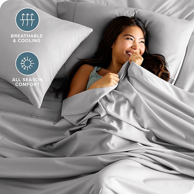 Bare Home Short Queen Sheet Set - 1800 Ultra-Soft Microfiber - Double Brushed - Deep Pockets - Easy Fit - 4 Piece Set - Bed Sheets (Short Queen, Light Grey)
