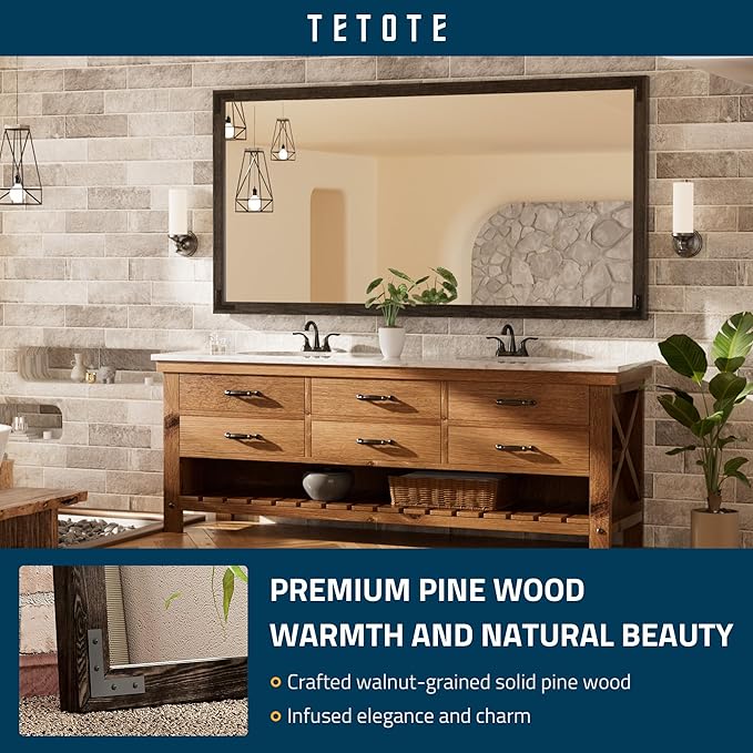 TETOTE 72 x 36 Black Wood Mirror for Bathroom Wall/Bedroom/Living Room/Entryway Farmhouse Rustic Bathroom Vanity Mirror Waterproof (Horizontal/Vertical Mounted)