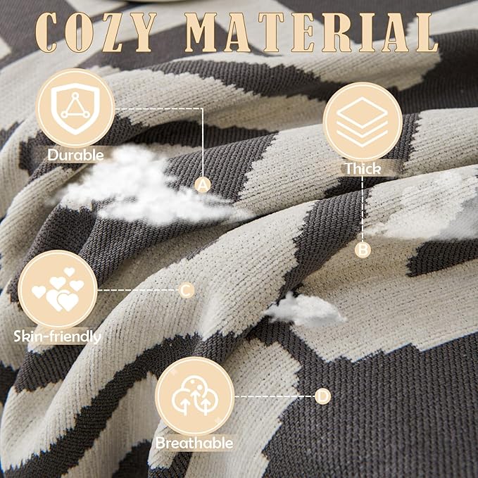HANDONTIME Reversible Sofa Cover Boho Geometric Couch Cover for Dogs Dark Grey Couches Covers Washable Chenille Couch Covers for 3 Cushion Couch Pet Friendly Furniture Protector for Pets, 59" X71"